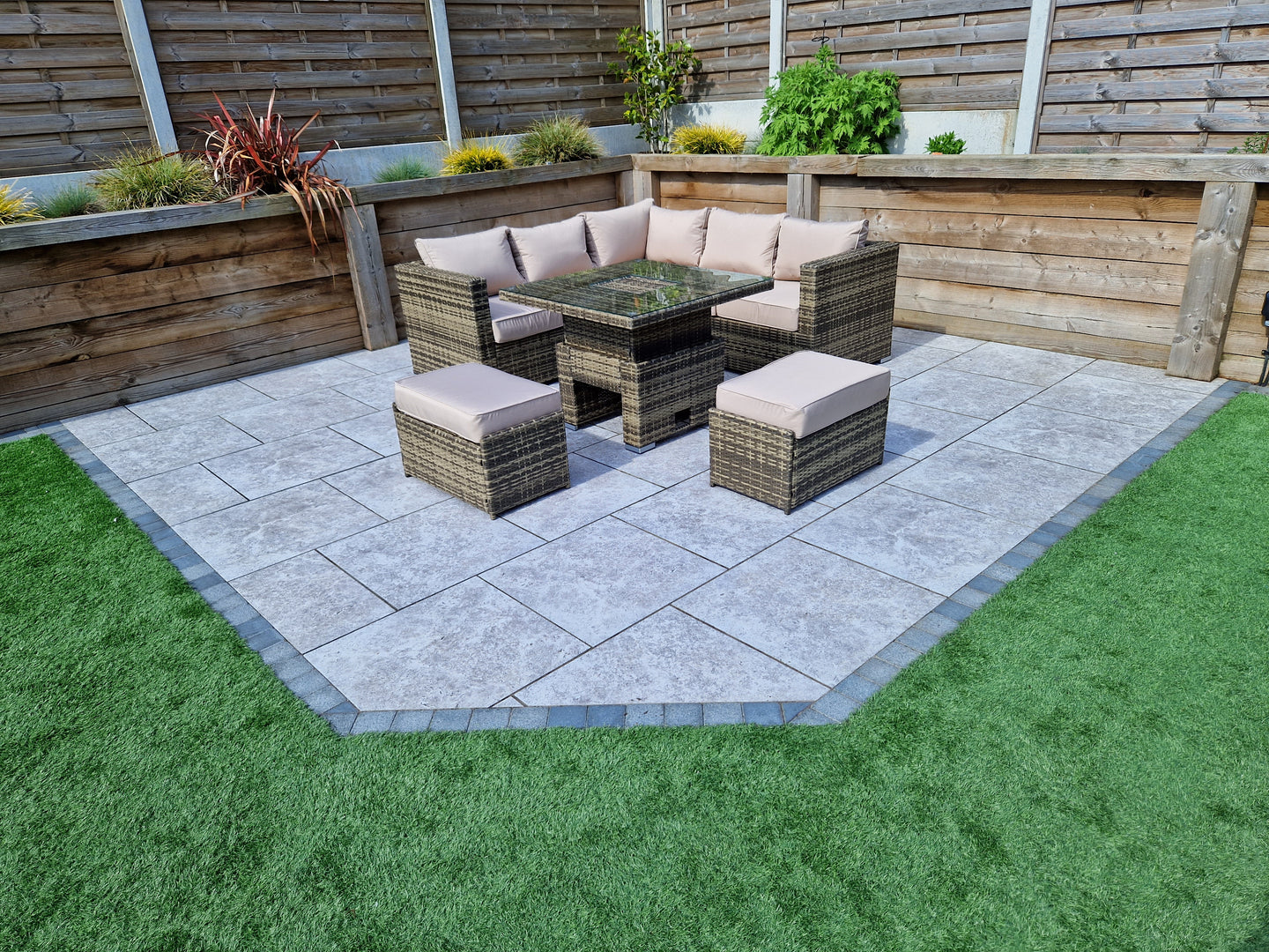 Signature Weave - Outdoor Furniture - Georgia Nature Brown Corner Sofa With Lift Table Ice Bucket & 2 Ottomans